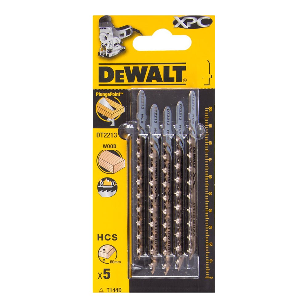 Изображение товара Пилки лобзика DEWALT DT2213 по дереву 100 мм 5 шт