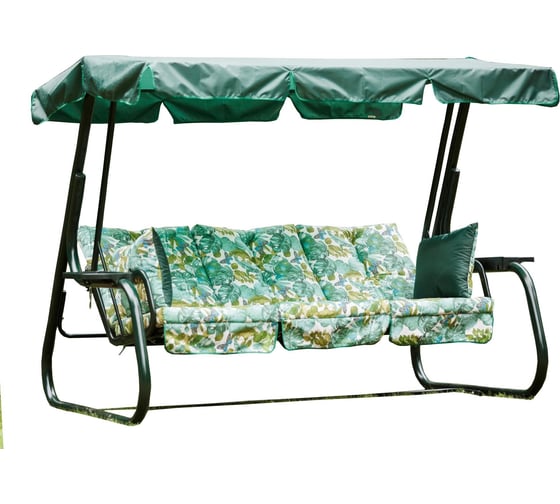 Изображение товара Садовые качели OLSA Родео-2 3-х местные, каркас зеленый, зеленый, рисунок листья с1111