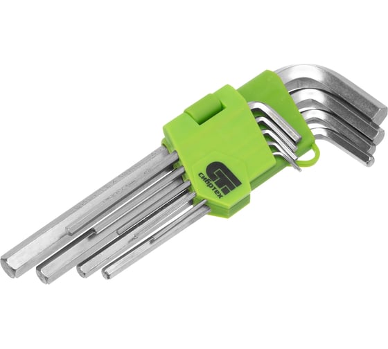 Изображение товара Набор удлиненных имбусовых ключей HEX, 1.5-10мм, 45Х, 9 шт, никель СИБРТЕХ 12318