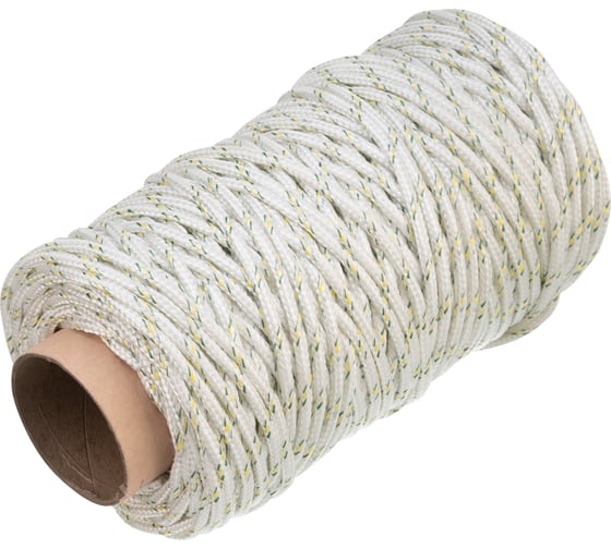 Изображение товара Плетеный 16-прядный капроновый фал с сердечником 6мм, бухта 100м, 650кгс СИБРТЕХ Россия 93969