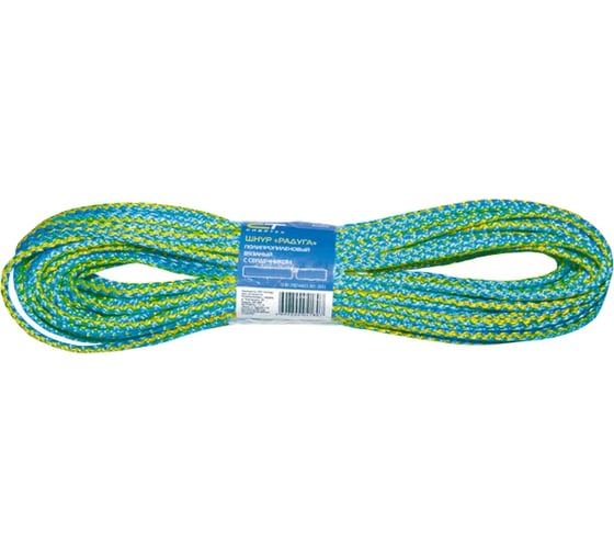 Изображение товара Вязаный полипропиленовый шнур с сердечником 6мм, 20м, 90-110кгс СИБРТЕХ Радуга Россия 93954