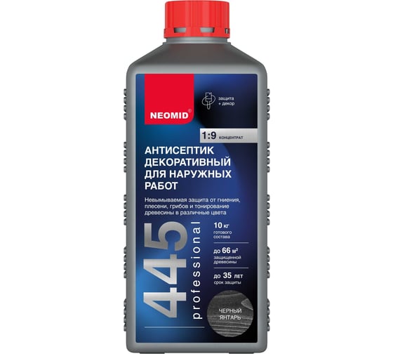 Изображение товара Декоративный антисептик для наружных работ NEOMID 445 1 кг черный янтарь Н-445-1/черн.янт