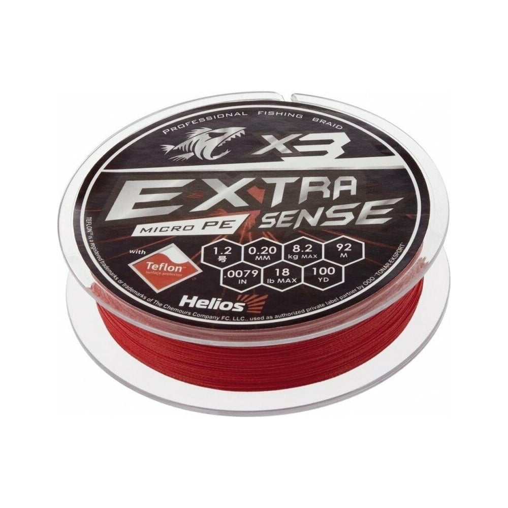 Изображение товара Шнур Helios hs-es-x3 1.2/18lb Extrasense PE красный 92м плетеный