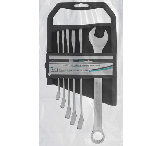 Изображение товара Набор комбинированных ключей 8-17мм, 6шт, CrV, матовый хром STELS 15427