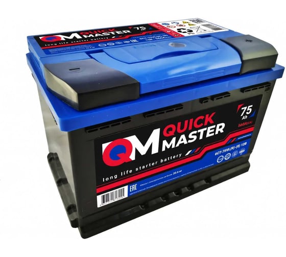 Изображение товара Аккумуляторная батарея Quick Master SP 6СТ-75 (R)-(0) 560А, 277x175x190 4657771813245
