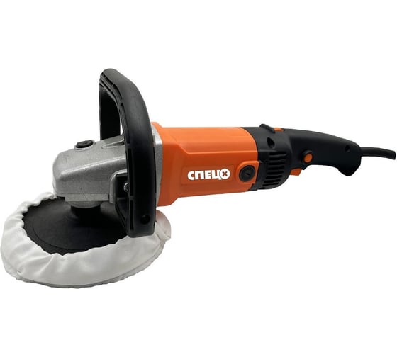 Изображение товара Полировальная угловая машина Спец БМП-1200,1200 Вт, 600-3000об/мин, d круга 180 мм, D рукоятка,тарелка опор+меховая насадка в комплекте СПЕЦ-4050