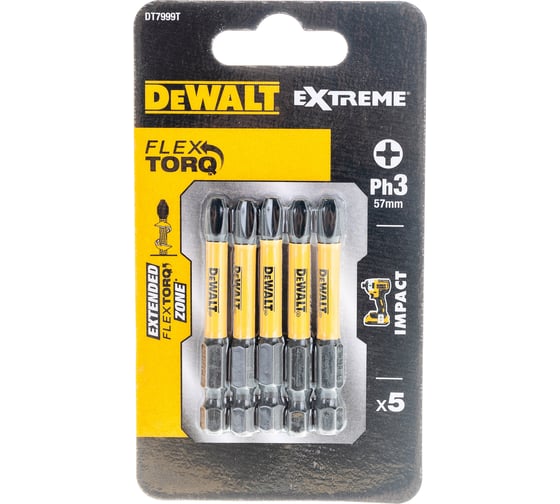 Изображение товара Биты ударные IMPACT Torsion Ph3, 57мм, 5шт. DEWALT DT7999T