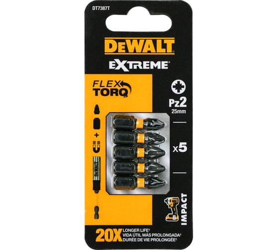 Изображение товара Биты ударные IMPACT Torsion Pz2, 25мм, 5шт. DEWALT DT7387T