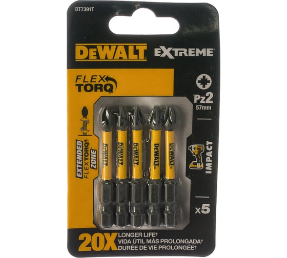 Изображение товара Биты ударные IMPACT Torsion Pz2, 57мм, 5шт. DEWALT DT7391T