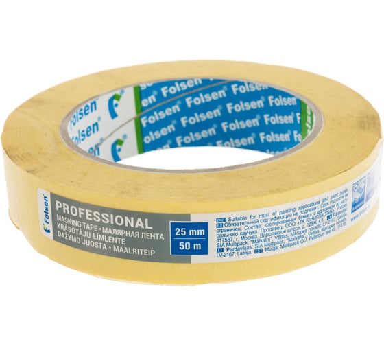 Изображение товара Малярная лента Folsen желтая 80oC 25мм x 50м 02225