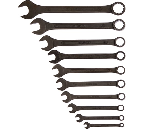 Изображение товара Набор комбинированных ключей СИБРТЕХ 6-22 мм, CrV, фосфатированные, ГОСТ 16983 10 шт. 15475