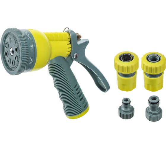 Изображение товара Набор для полива INBLOOM пистолет-распылитель, 8 режимов + 2 коннектора 3/4, соединитель штуцерный пластик 167-040