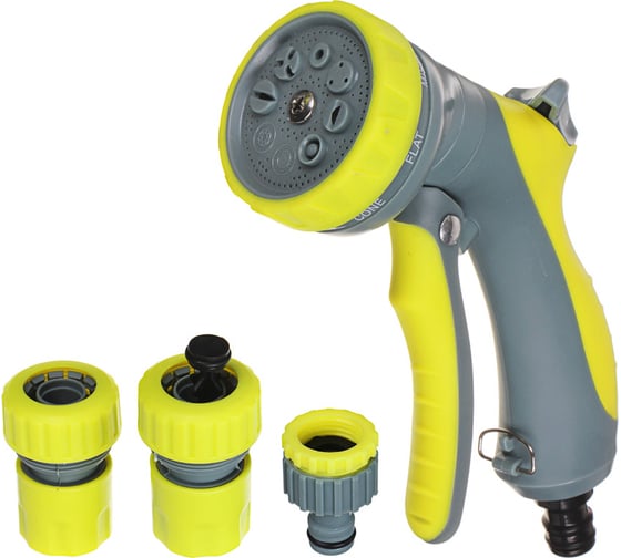 Изображение товара Садовый набор для полива INBLOOM пистолет 8 режимов, переходник 2 шт, штуцер 1/2'-3/4' 161-021