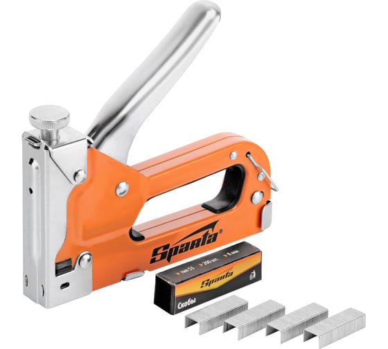 Изображение товара Мебельный регулируемый степлер  SPARTA со скобами 200 шт., тип скобы 53, 4-14 мм 42002