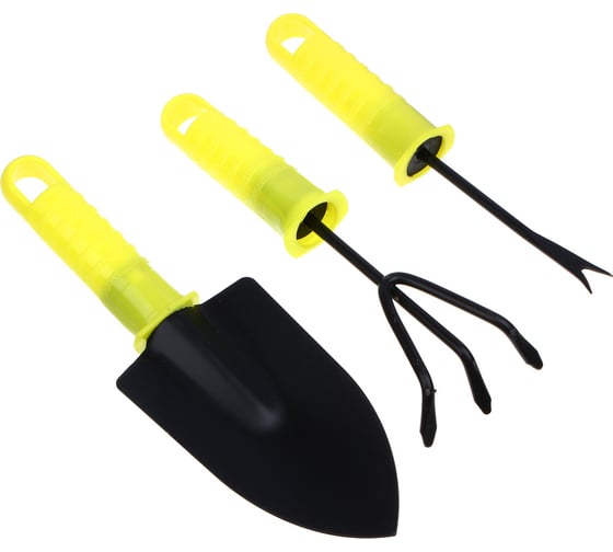 Изображение товара Набор садового инвентаря INBLOOM 21 см совок, рыхлитель, корнеудалитель, металл с пластиковой ручкой 181-014