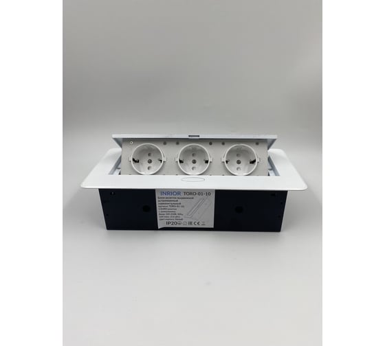 Изображение товара Выдвижная розетка Inrior выдвижной встраиваемый блок розеток, на 3 euro розетки, без проводки, белый TORO-01-10
