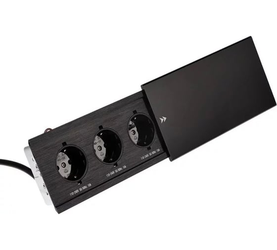 Изображение товара Встраиваемая врезная розетка Inrior розетка в стол, удлинитель, на 3 euro розетки, черный ST-01-20