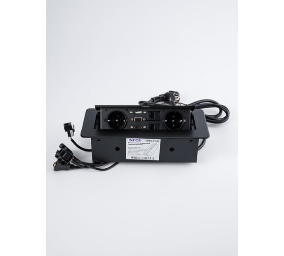 Изображение товара Выдвижная розетка Inrior выдвижной встраиваемый блок розеток, на 2 euro розетки, 2 rj45 и 2 usb-a+c, черный TORO-77-20