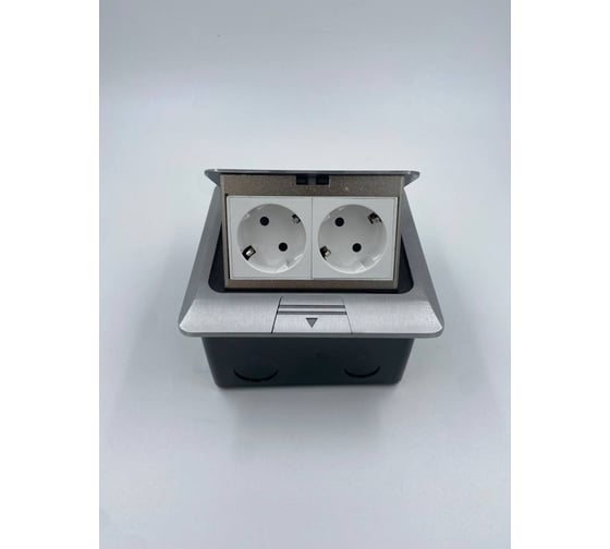 Изображение товара Напольная розетка Inrior розетка в пол, блок розеток в пол, серый, на 2 EURO розетки DB-02-80