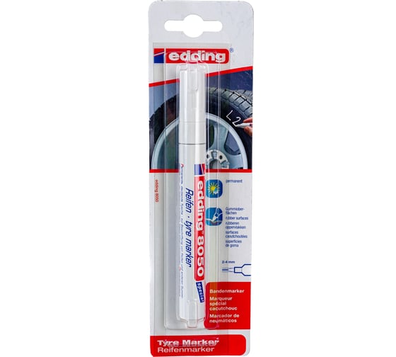 Изображение товара Маркер для шин и резины, белый, круглый наконечник 2-4мм Edding E-8050-1B-49