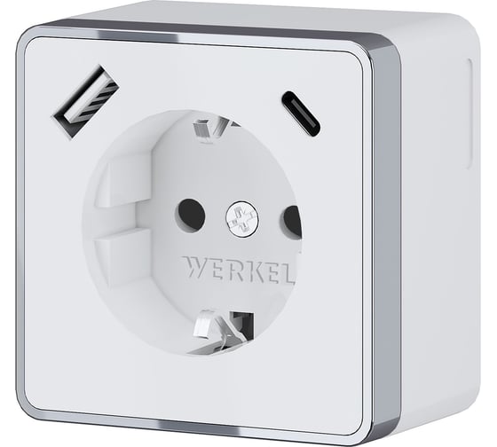 Изображение товара Розетка WERKEL с заземлением, шторками и usb тип a+c gallant (белый) W5071701