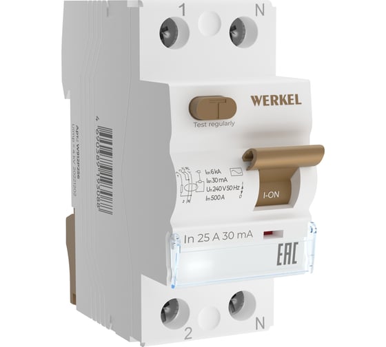 Изображение товара Устройство защитного отключения WERKEL 1p+n 25a 30mа ас 6 kа a062442
