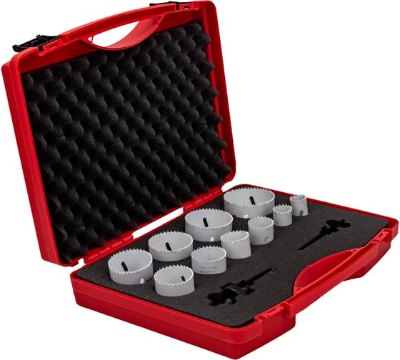 Изображение товара Набор коронок Bi-Metall HSSE-Co8 (10 шт; 22-68 мм; 2 адаптера) RUKO 126304