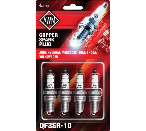 Изображение товара Свеча QF3SR-10 Volkswagen/Audi/Mercedes/Seat/Scoda (4 шт; медь) AWM 410090027