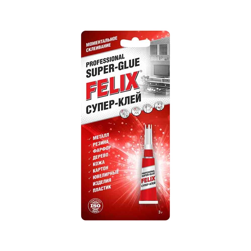 Изображение товара Клей-супер FELIX 3 гр для надежного склеивания материалов