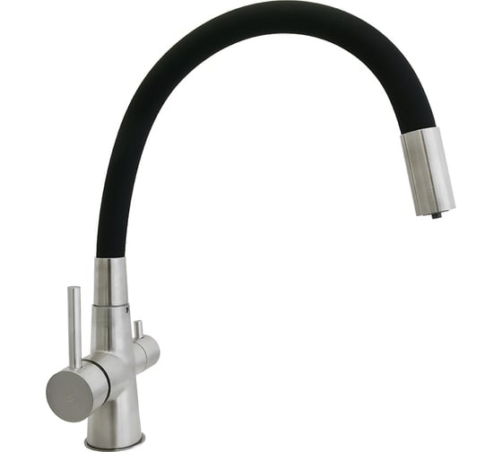 Изображение товара Смеситель для кухни SANTREK AQUA-825 "INOX" шар d-35 нержавеющая сталь, с подключением фильтра питьевой воды (черный) 288289