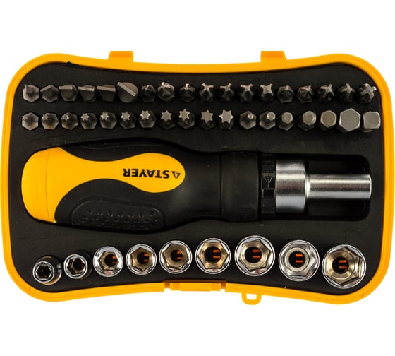 Изображение товара Реверсивная отвертка с битами и торцевыми головками 46шт STAYER MASTER ТECHNO 25084-H46