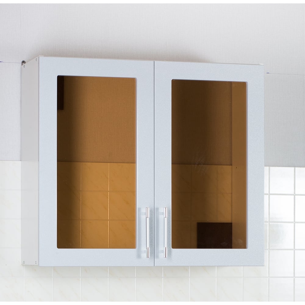 Изображение товара Шкаф для посуды SANTREK шириной 80 см серебристый металлик со стеклом фасад МДФ