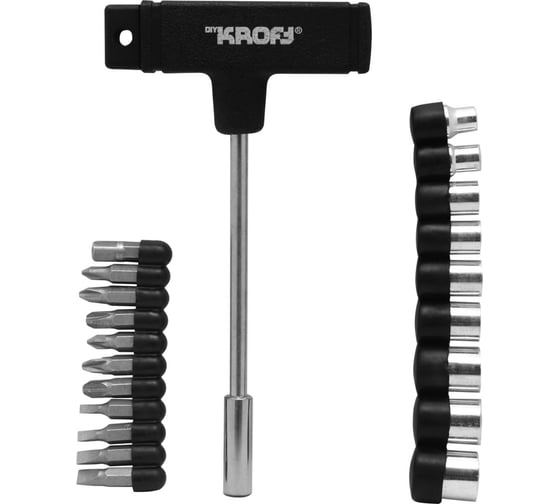 Изображение товара Отвертка с Т-образной рукояткой сменными битами и головками KROFT 21 в 1 203022