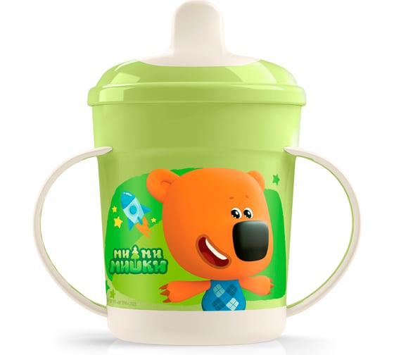Изображение товара Поильник с ручками и декором Пластишка Ми-ми-мишки, 320 мл, зеленый 431328409