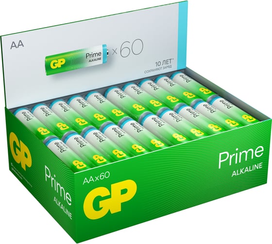 Изображение товара Алкалиновые пальчиковые батарейки GP АА Prime Alkaline, набор 60 шт. (15APA21-B60) 26074331