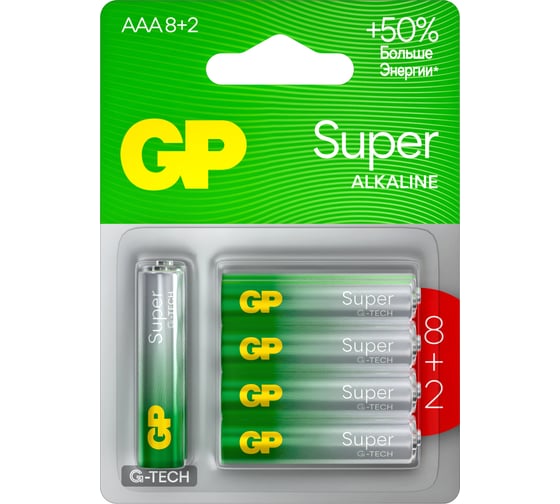 Изображение товара Алкалиновые батарейки GP super alkaline 24а аaа - 10 шт. на блистере GP 24A8/2-2CR10