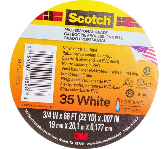 Изображение товара Изоляционная лента высшего класса 3М Scotch 35 19 мм х 20 м х 0,18 мм 7000031667/ 7100240608