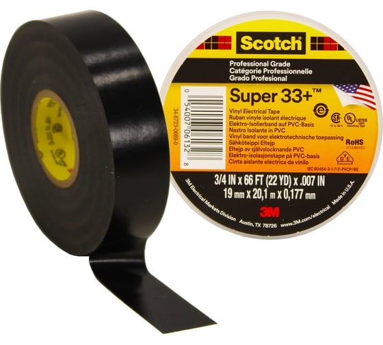 Изображение товара Изоляционная лента высшего класса 3М Scotch Super 33+ 19мм х 20м х 0,18мм 7000042541