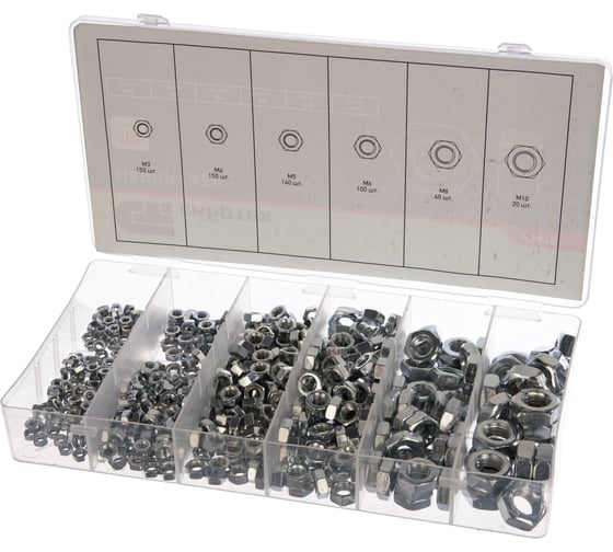Изображение товара Набор гаек СИБРТЕХ М3, М4, М5, М6, М8, М10 600 предметов 47615