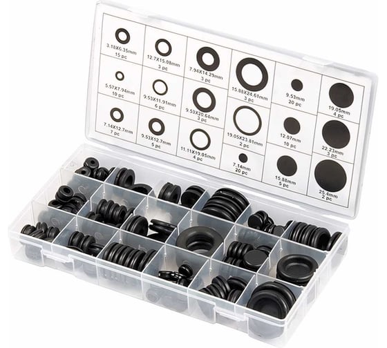 Изображение товара Набор сальников СИБРТЕХ D 6,35 - 25,4 мм 125 предметов 47599