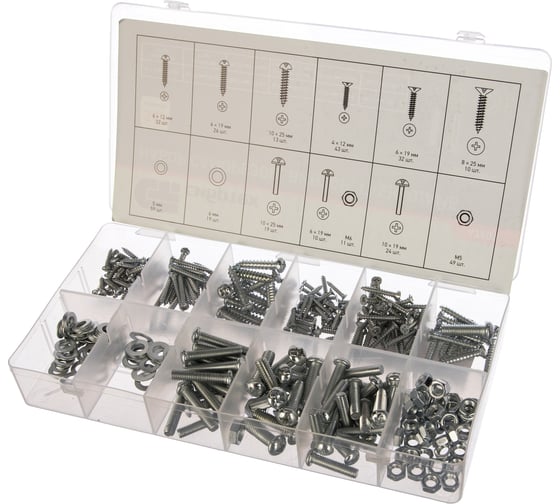 Изображение товара Набор саморезов, винтов, гаек, шайб СИБРТЕХ 347 предметов 47609