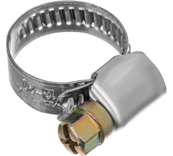 Изображение товара Хомуты СИБРТЕХ нержав. сталь, стандартное болтовое крепление 12-20мм, 100шт/уп, ширина 9мм 47578