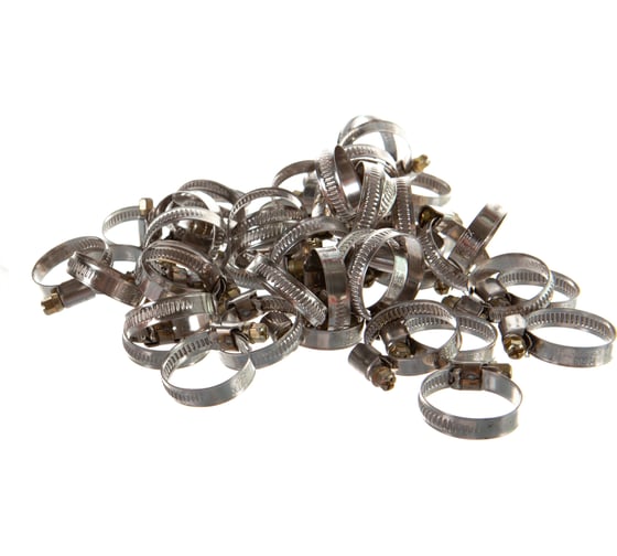 Изображение товара Хомуты СИБРТЕХ нержав. сталь, стандартное болтовое крепление 20-32мм, 50шт/уп, ширина 9мм 47580