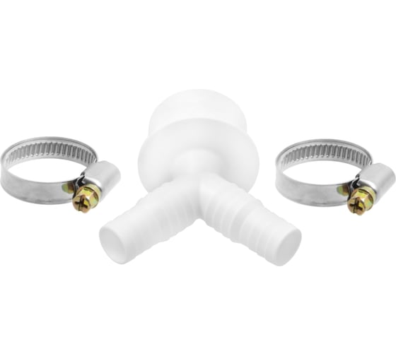 Изображение товара Двойной штуцер с хомутом для сливного шланга стиральных машин MasterProf d50 - 19/22 мм ИС.110666