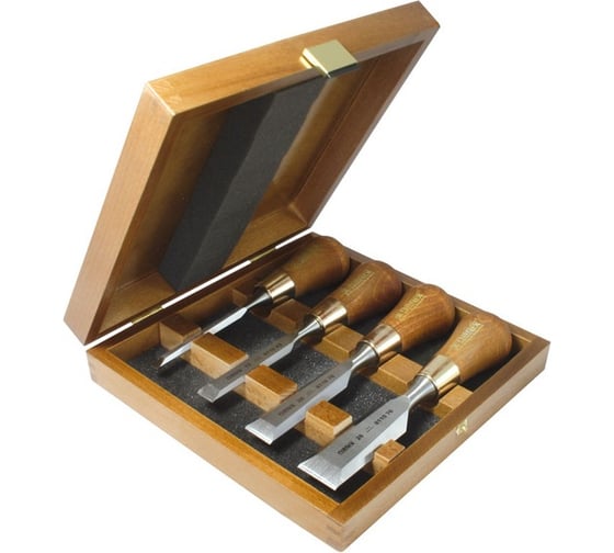 Изображение товара Набор из 4 зачистных стамесок в деревянном ящике NAREX 853750