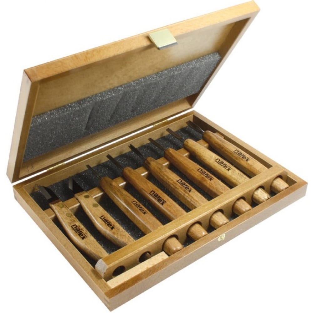 фото Набор из 6 резцов и 2 ножей в деревянной коробке narex profi 869010