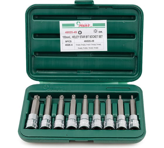 Изображение товара Набор торцевых головок-вставок TORX Security (ТН20-ТН60; 1/2"; 9 шт.) Hans 46025-49