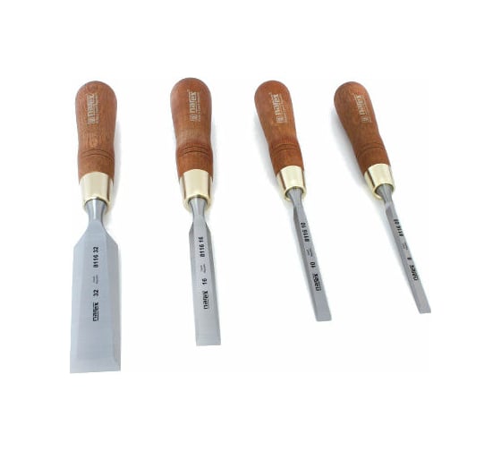 Изображение товара Набор из 4 плоских стамесок с ручкой NAREX WOOD LINE PLUS 8, 10, 16, 32 мм 863202
