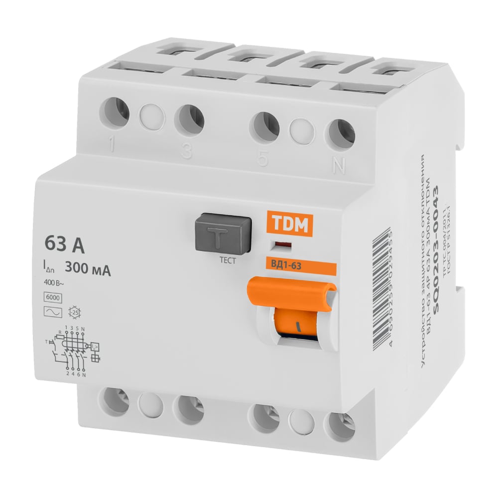 Изображение товара Устройство защитного отключения ВД1-63 4Р 63А 300мА TDM ELECTRIC SQ0203-0043