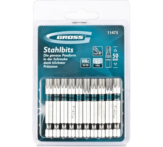 Изображение товара Набор бит TORX (Т40; 50 мм) 10 шт. сталь S2 GROSS 11473
